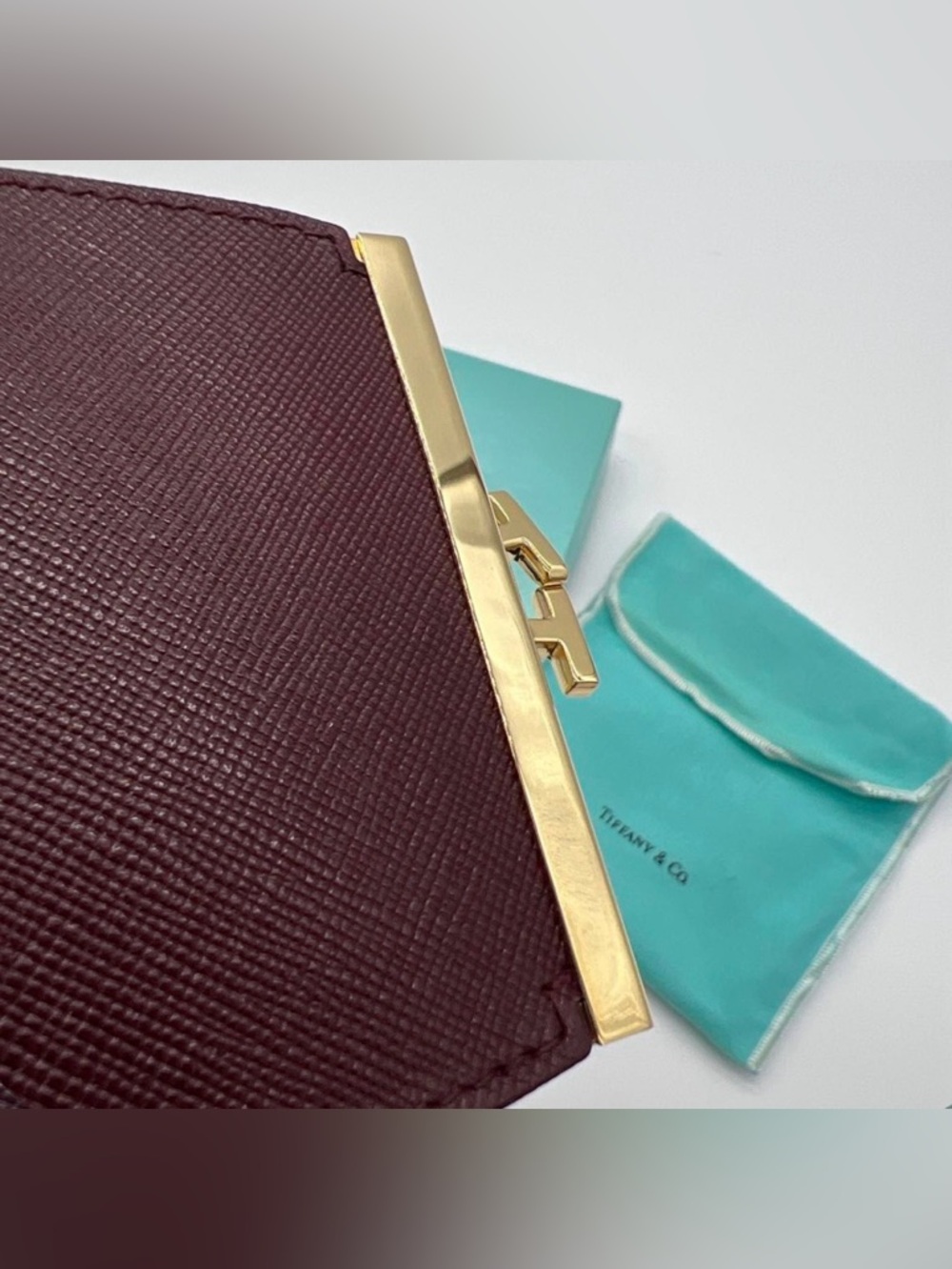 TIFFANY & CO. Wine Red Leather Vintage Coin Purse w/Box & Dusty - Picture 10 of 10
